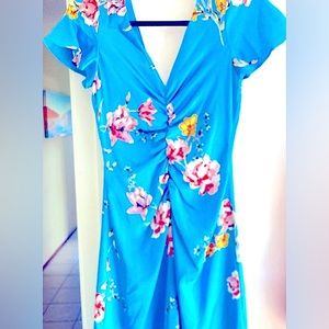 NWT AVEC LES FILLES CERULEAN MULTI PRINT MIDI GOWN WITH FLUTTER SLEEVES SZ 2 NWT